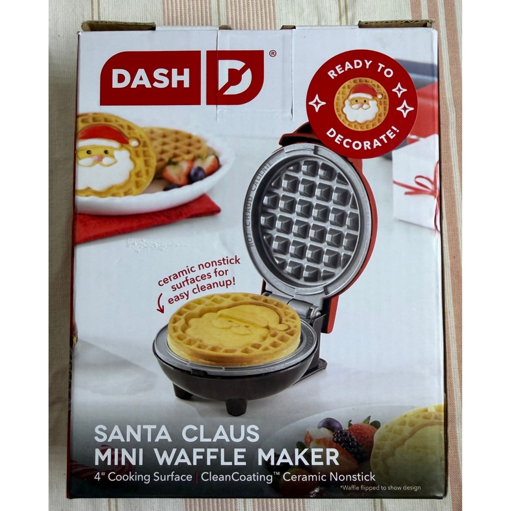 Dash Santa Claus Mini Waffle Maker Red Christmas Ceramic Nonstick 4 Inch